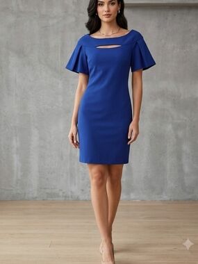 Elegant Royal Blue Sheath Dress with Keyhole Neckline
